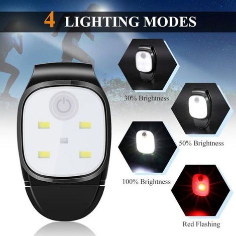 Lumières Course LED 2pcs Réfléchissantes, Clip Ceinture Rechargeable USB, Sécurité Nuit (1/4)
