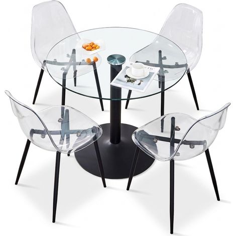 Ensemble table ronde avec 2 chaises, table 60 cm en MDF effet bois, sièges rembourrés blancs et structures métalliques dorées (1/5)