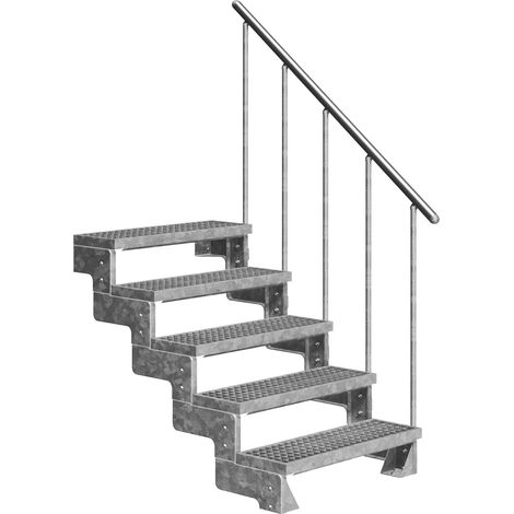 Dolle Außentreppe Gardentop 90-110cm Geschosshöhe mit Gitterrost 80cm breit mit Geländer