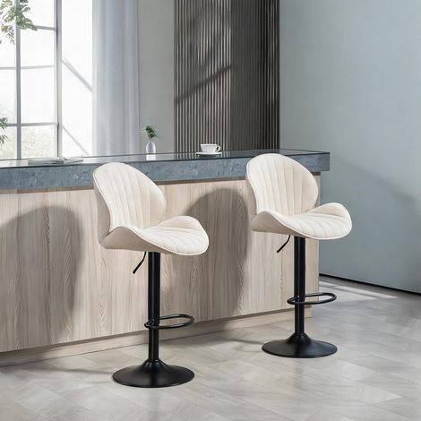 Tabouret de bar beige en chenille 100 polyester 50 x 48 x 115 cm (1/5)