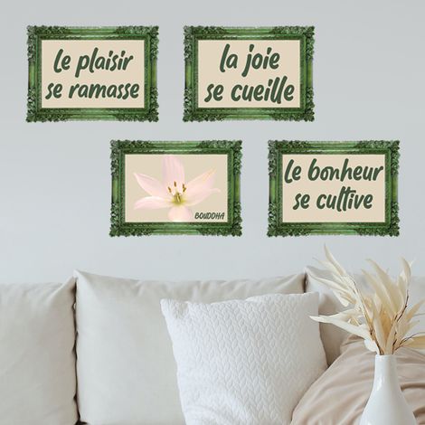 Sticker décoratif, le bonheur se cultive, citation, bouddha, vert, zen, 68 cm X 24 cm (1/5)