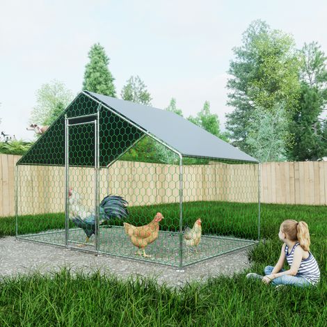 Enclos poulailler 3x2x2 m – Cage extérieure métal avec toit imperméable PE, maillage hexagonal PVC, verrou de sécurité – Pour poules, lapins, canards, petits animaux