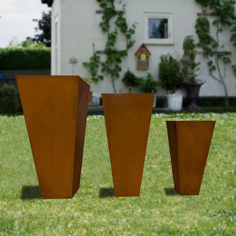 Köhko® Bac pyramidal design en acier Corten Vina, hauteur 75 cm, pot de plantation à aspect rouillé noble (1/5)