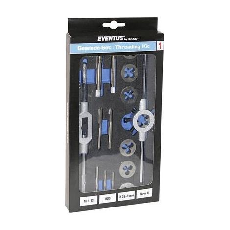 Eventus by Exact 70607 KIT maschi e filiere 16 parti HSS metrica M3, M4, M5, M6, M8, M10, M12 (1/4)