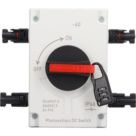 Solar Combination Box, 32A 4P DC PV Disconnect Switch with Solar Connector, 2 Input 2 Output PV Disconnect Switch, for RV, Off-Grid Solar System (1/5)
