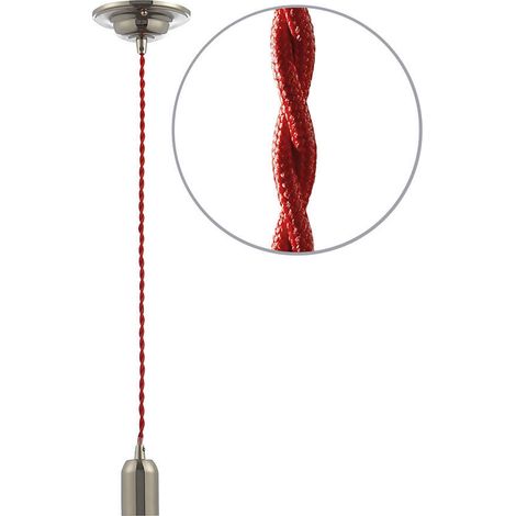 Litecraft Ceiling Pendant Braided Cable Kit Indoor E27 1 Light Fitting - Red (1/5)