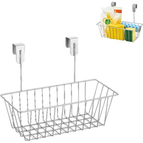 Panier Suspendu de Cuisine Corbeille de Rangement Métal à Suspendre sans Perçage pour Placard, Évier ou Salle de Bain 28,5 x 13 x 9 cm Gris (1/4)
