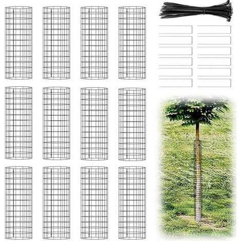Juego de 12 protectores de corteza de árbol de malla metálica, protectores de tronco con estacas de metal y bridas para árboles jóvenes (1/5)