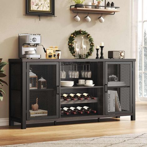 Sideboard mit Weinregal und Glashaltern, industrieller Küchenschrank 140 cm (1/5)