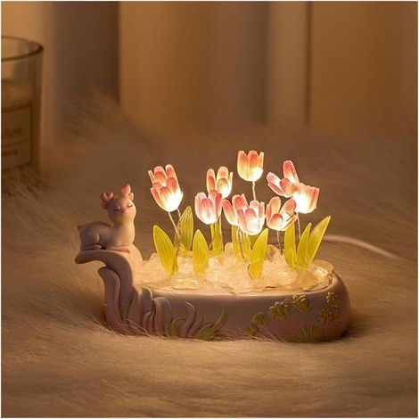 Lampe Tulipe LED Rose DIY Veilleuse Décoration Chambre Bureau Cadeau (1/4)
