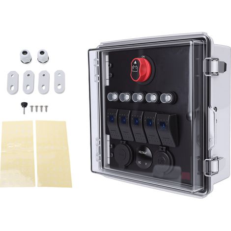 Interrupteur à bascule, boîte étanche, 5 gangs, 3 positions, panneau à bascule LED avec voltmètre, chargeur USB, Style B (1/5)