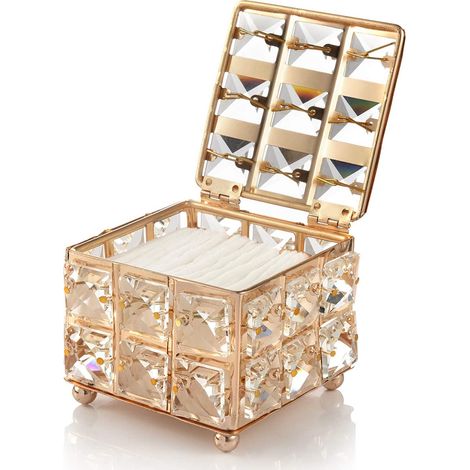 Boîte De Rangement Cosmétique - Contenant Carré Avec Couvercle Pour Cotons Et Appliquettes - Motif Diamant - 9 X 9 X 7 Cm (1/5)