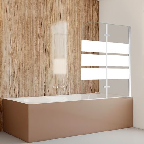 Wolketon Duschabtrennung 120x140cm, Badewannenfaltwand, Badewannenaufsatz mit Weiße Streifen, Duschwand aus 6mm NANO Easy Clean GLAS (1/5)