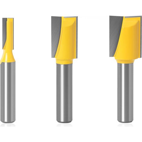 Fraise Droite - Carbure De Tungstène C3 - Tige 8 mm - Diamètres 6 12 7 et 16 mm - Pour Fraiseuse Bois - Lot de 3