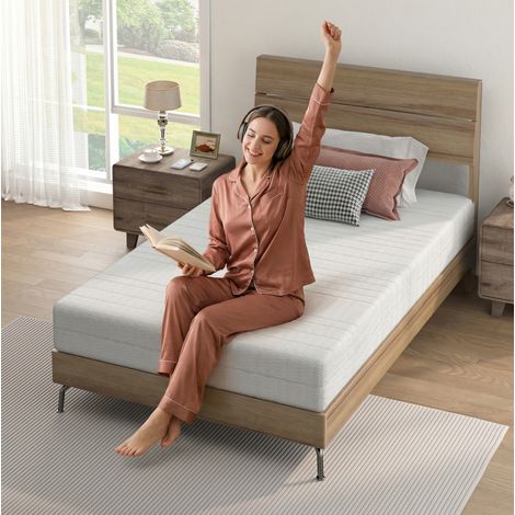 Matelas 90x200x20 cm blanc en mousse avec housse 3D respirante et déhoussable (1/4)