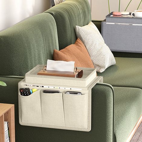 Organisateur De Bras De Canapé - 5 Poches En Tissu Oxford - Compatible Canapé Fauteuil Lit - 31 X 19 X 3 5 Cm - Beige - 1 Pièce (1/5)
