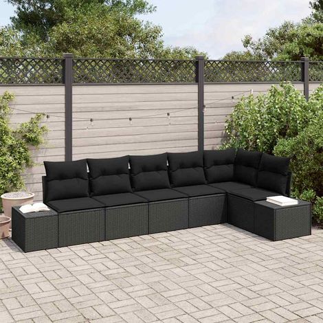 Gartensofa-set mit Kissen 6 pcs Schwarz Poly-Rattan