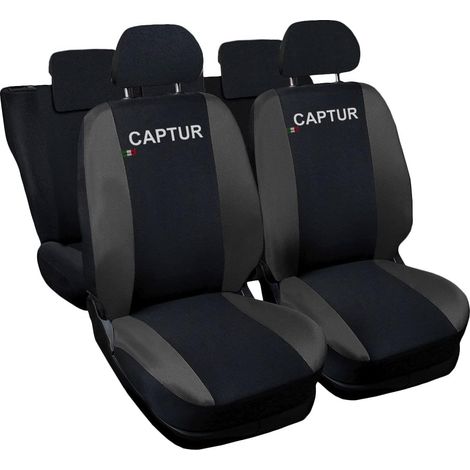 Lupex shop - Coprisedili Auto Compatibili per Captur, Made In Italy, set anteriori e posteriori, copri poggiatesta incluso, tessuto poliestere, Nero - Grigio Scuro