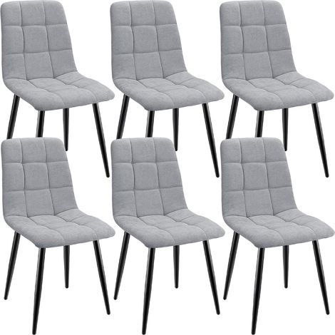 Lewe – Lot de 6 chaises de salle à manger rembourrées – Dossier haut en lin gris – Pieds en fer forgé – Confort ergonomique pour repas (1/5)