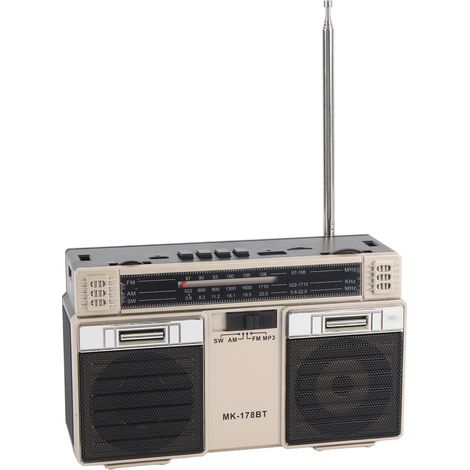 Radio portable AM/FM/SW avec haut-parleur Bluetooth rechargeable, radio portable à bande complète pour la maison, les voyages et les activités de plein air (couleur or). (1/5)