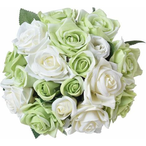 2 roses artificielles (1 verte et blanche, 2 bouquets)-AquaForge (1/4)