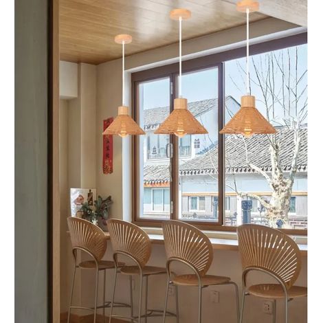 3pcs Lustre Industriel,22cm Lampe de Plafond Ajustable Abat-jour en Corde de papier Design Chapeau Luminaire Style Vintage (1/5)