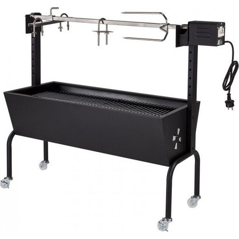Dema – Rôtissoire tournebroche barbecue charbon – Broche carrée 19x19mm – Hauteur réglable 140-430mm – Grille XXL 850x350mm – Moteur 230V