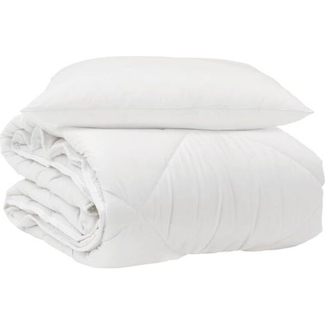 Housse de couette toutes saisons (taie d'oreiller incluse), ensemble deux pièces, microfibre blanche. (1/5)