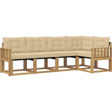 Set di divani da esterno con cuscino 5 pz Salotto da Giardino Bianco e Beige (1/5)