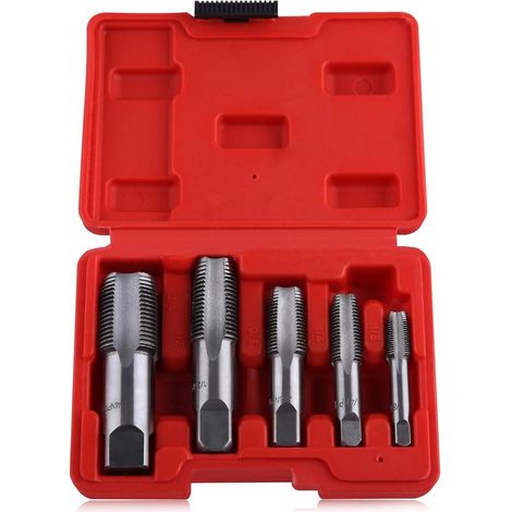 Ensemble de 5 tarauds NPT (1/8", 1/4", 3/8", 1/2", 3/4") en acier Gcr15 pour un filetage précis, idéal pour les plombiers et les mécaniciens, outils de filetage avec étui de rangement.