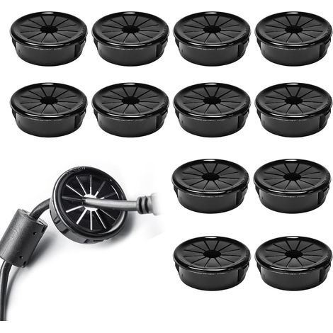 12 Kabelklemmen, 32 mm Durchmesser, runde Nylon-Kabelklemmen für Bürokabel, schwarz (1/5)