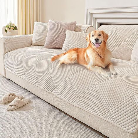 1 Housse de canapé, Tissu flanelle antidérapant, Protection taches poils, Lavable, Salon 3 places