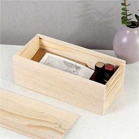 Boîte de Rangement - Bois de Pin Naturel Non Finition - Pour Loisirs Créatifs Bureau Maison - 20 x 10 x 8 cm - Lot de 2 (1/5)