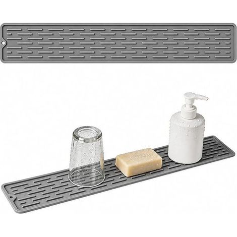 Narrow Silicone Draining Mat, 55 x 8.8 cm, Non-Slip Bar Organizer, Sink Organizer, and Drying Mat for Baby Bottles, Glasses, Kitchen Accessories, Gray (1/4)