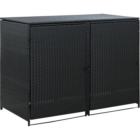 Abris pour poubelle double,Cache poubelle Résine tressée Noir 148x80x111 cm - FR73241 (1/5)