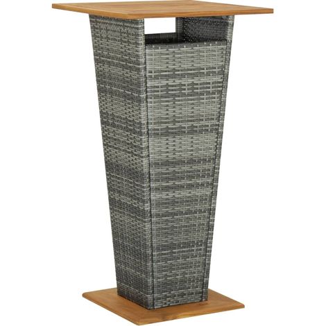 Bartisch Grau 60x60x110 cm Poly Rattan und Massivholz Akazie (1/5)