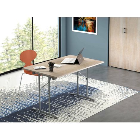 Dmora Tavolo pieghevole Arnica, Tavolo da campeggio con gambe pieghevoli in metallo, Tavolo da pranzo moderno multiuso, 100% Made in Italy, Cm 125x75h80, Rovere e Grigio, con imballo rinforzato (1/5)