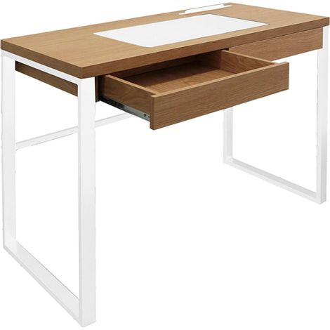 Bureau 1 tiroir 100x50x74 cm en bois et métal blanc