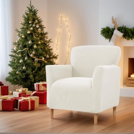 Housse de canapé universelle, housse de chaise de banquet en tricot extensible avec accoudoirs élastiques, blanc crème (1/5)