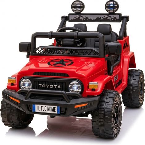 Macchina Elettrica per Bambini Fuoristrada Toyota Fj Cruiser 12V Telecomando Ruote in Gomma e Sedile in Pelle Rosso