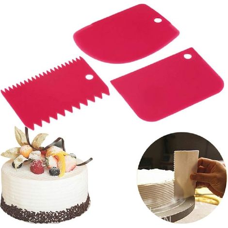 Lot de 3 spatules en plastique pour gâteau, pâte à pâtisserie, fondant, crème, bord de gâteau, peigne de décoration et lisseur pour glaçage