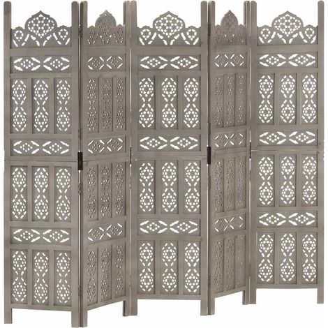 vidaXL Cloison de séparation 5 panneaux Gris 200x165 cm Bois manguier (1/5)
