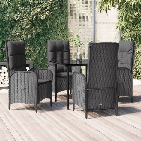 Ensemble Table et Chaise de Jardin et coussins 5 pcs - Meuble de jardin Noir Résine tressée BV918865 - BonneVie (1/5)