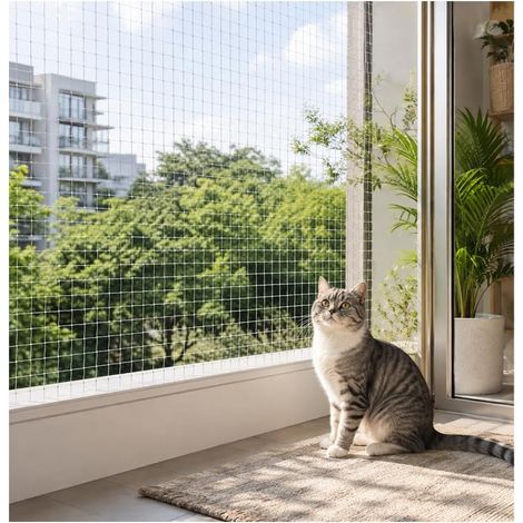 Filet Chat Balcon, Filet Balcon Résistant Aux Morsures et Aux Déchirures, Protection Fenetre Chat pour Sécuriser Les Balcons, découpable, montage facile, pour terrasse, fenêtres et Portes, 4 × 3M (1/5)