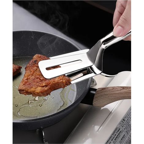 Spatule de cuisine en acier inoxydable avec pince alimentaire, spatule à poisson, spatule à steak, ustensiles de cuisine ménagers (1/3)