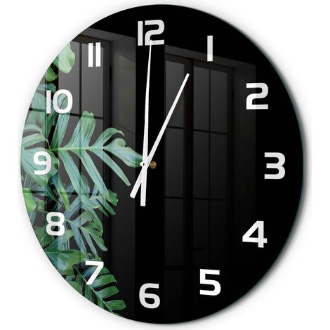 Horloge Murale Ronde Originale en Verre Silencieuse Design Moderne Salon Monstera fi 60 cm (1/5)