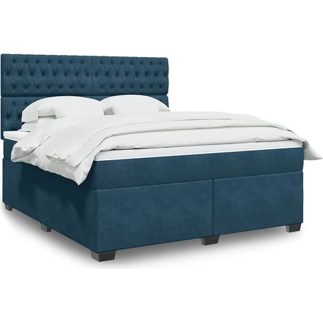Boxspringbett mit Matratze Blau 180x200 cm Samt (1/5)