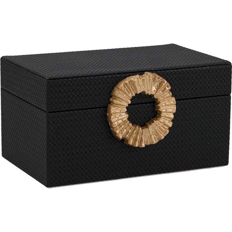 Boîte de rangement décorative noir et or effet cuir chic - noir texturé détail doré (1/5)