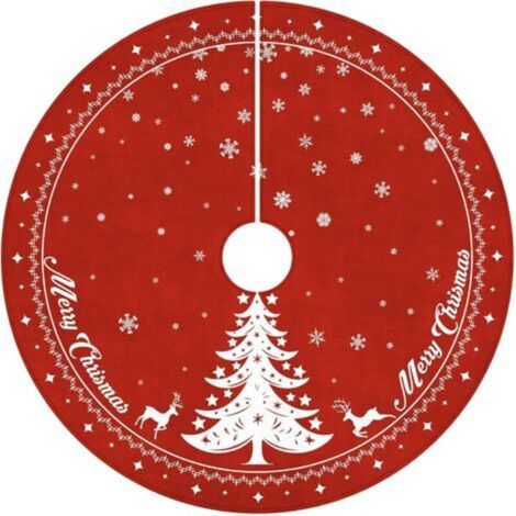Christmas Tree Skirt, 122 cm, Red, Round, Christmas Tree Base Cover, Reindeer and Snowflake Design, Christmas Decoration for Home (1/5)