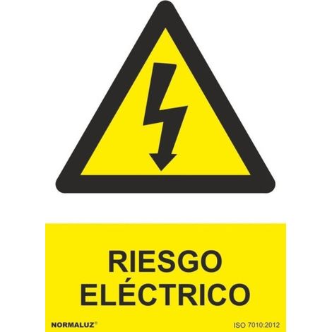 Señal de riesgo eléctrico (triángulo rayo) texto y pictograma SEKURECO                         100 x 150 mm                          ADHESIVOS DE VINILO (1/2)